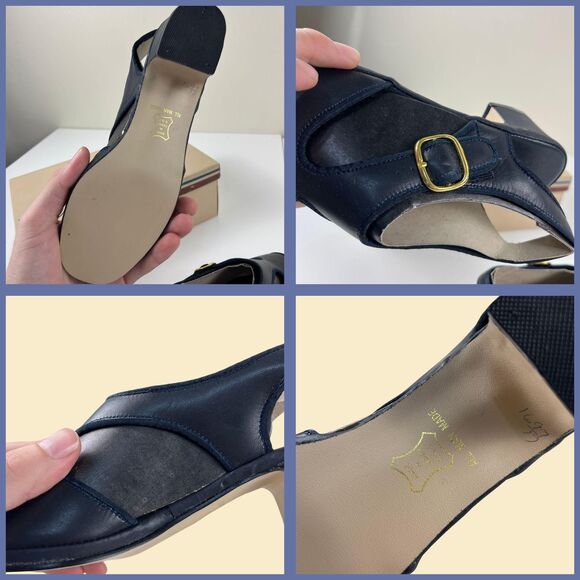 70s/80s Corelli blue leather sandals, size 6.5M womens navy blue slingback heels main image 8